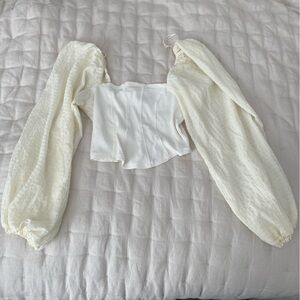 Urban Outfitters Ivory Claudia Balloon Sleeve Crop Top - Size M